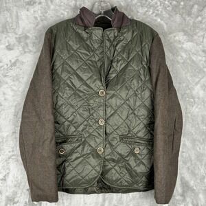 Musto Womens Quilted Jacket Olive Green Brown Tweed Sleeves Size US 8 UK 12